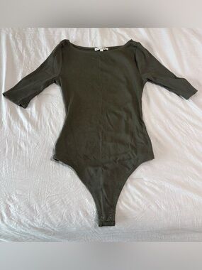 Express Olive Green Ribbed Boatneck Bodysuit